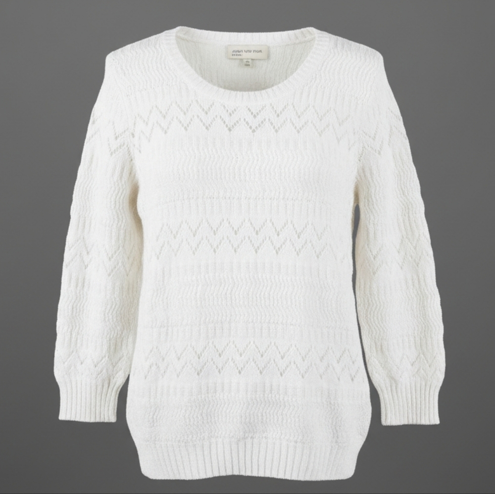 Jones New York White Crew Neck Sweater with Textured Knit Womans Medium